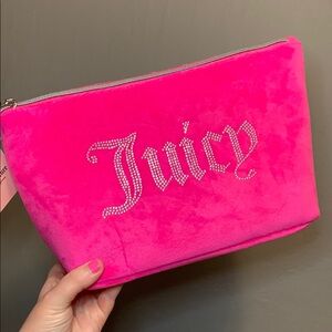 Juicy Couture Pink Cosmetic Bag With Rhinestones, Includes A Travel Bottle